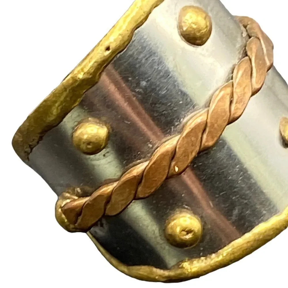 Anju designer metal cuff ring adjustable stainless, brass and copper braid beads